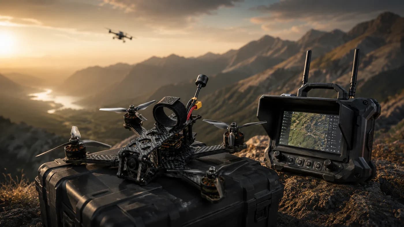 AutoAbode 5-inch kamikaze drone with rugged OCU ground control station deployed on mountain terrain in India