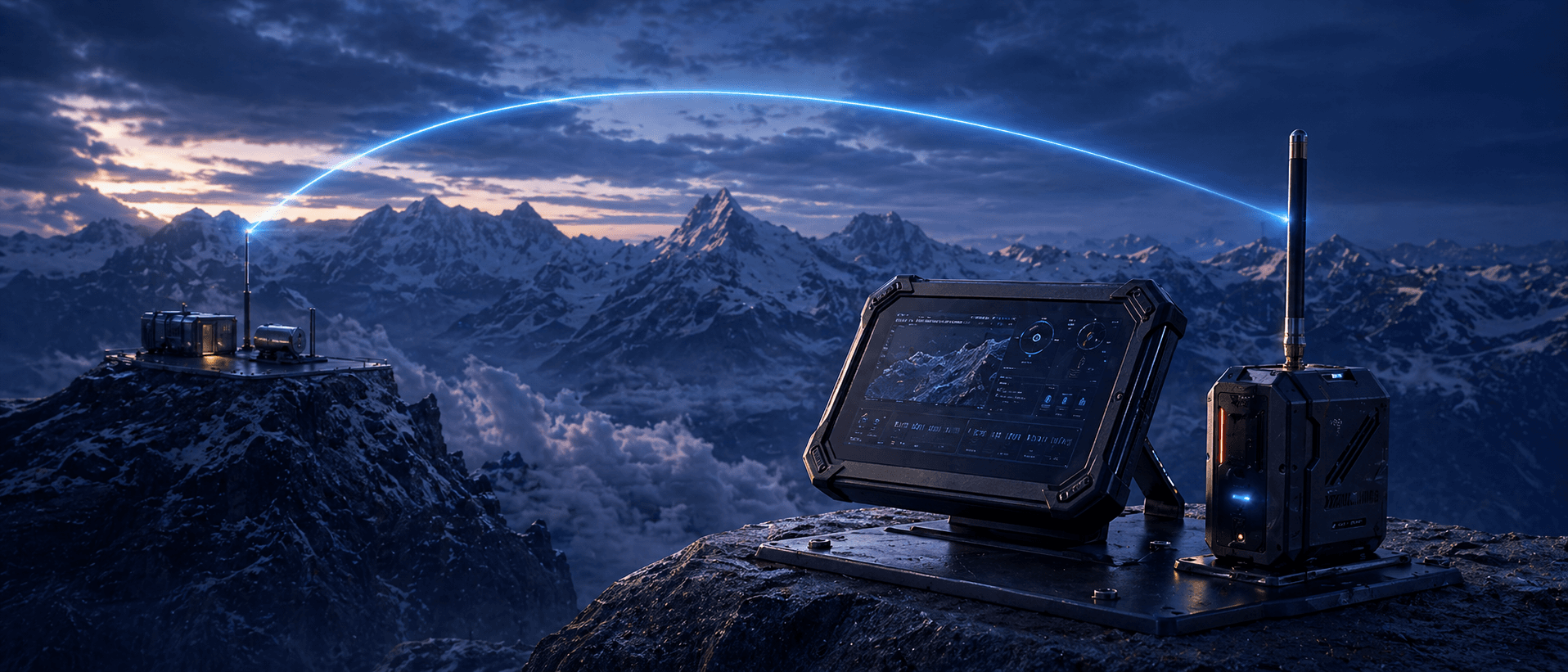 MeshVani Relay tactical deployment — encrypted command link across mountain terrain