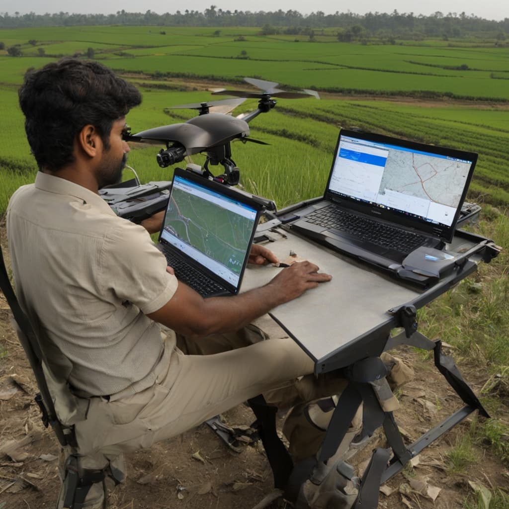 Indian GIS engineer using drone survey workflow for aerial mapping
