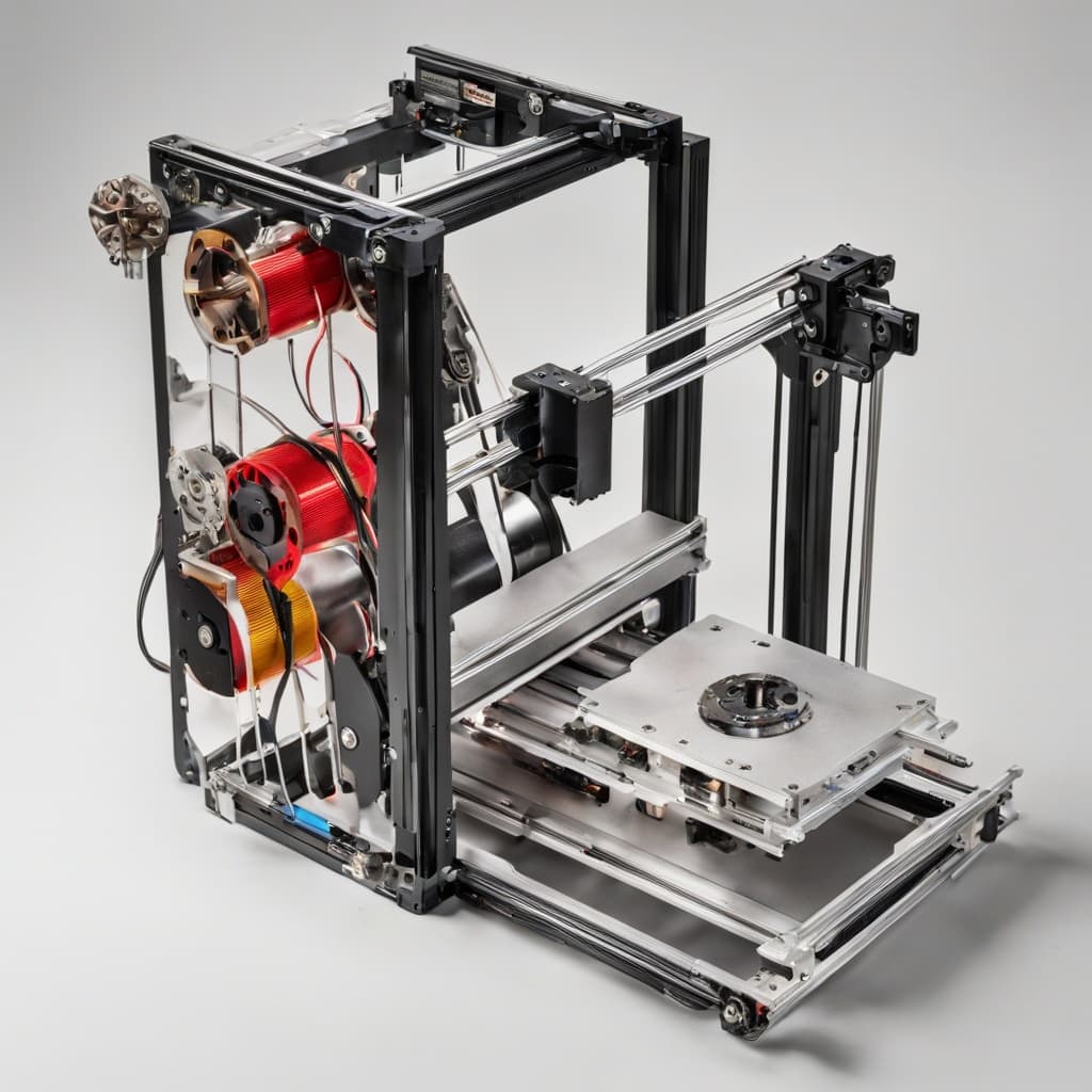 3D printer dual-drive extruder parts showing stepper motor and drive gears