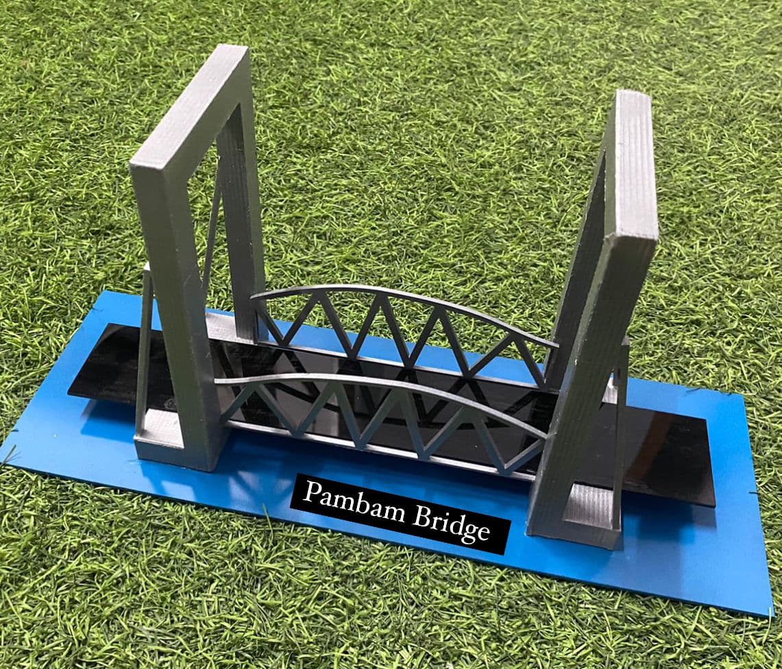 Autoabode 3D printed Pamban Bridge scale model — India's first vertical lift railway bridge