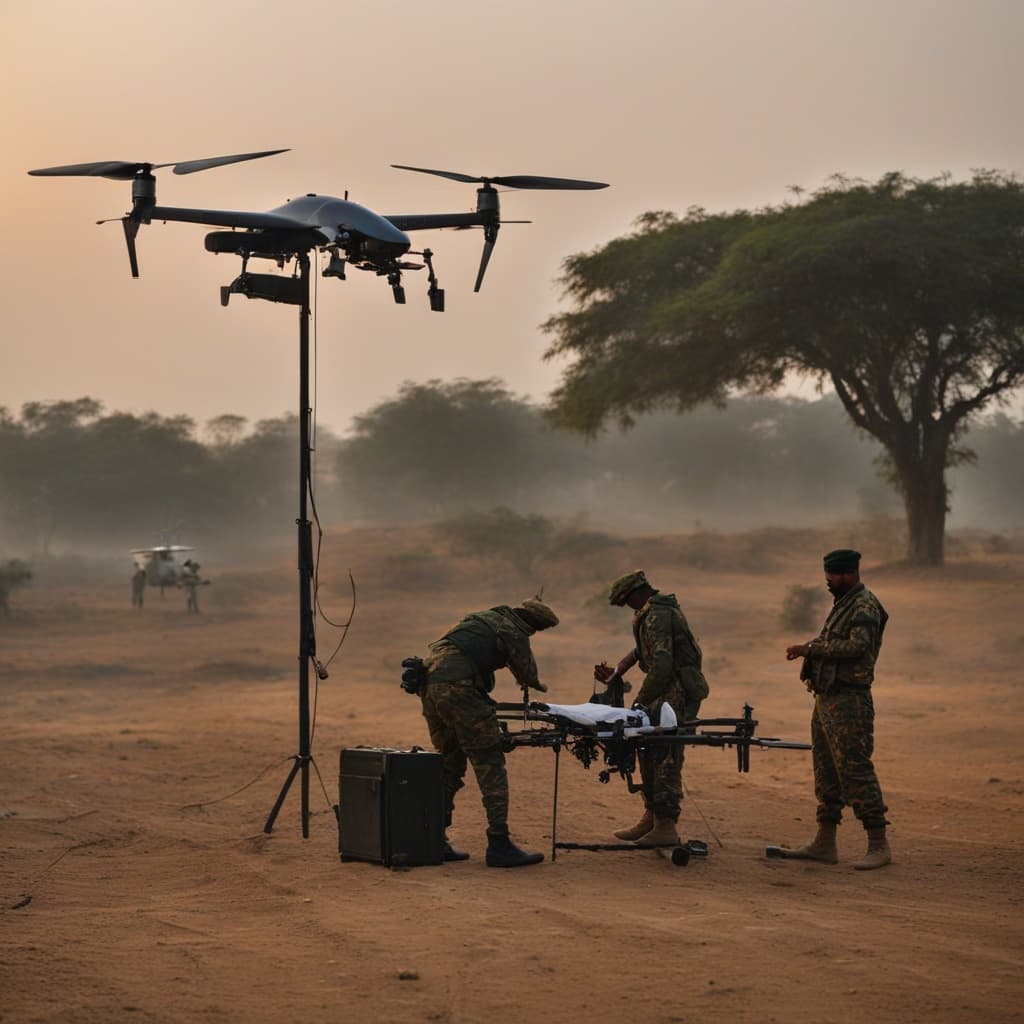 Indian paramilitary setting up tethered UAV for border checkpoint surveillance