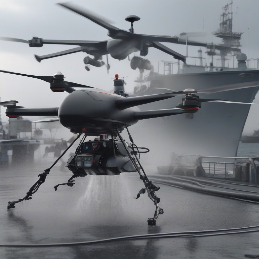 BotBit UAV launching from a naval vessel deck in a maritime environment.