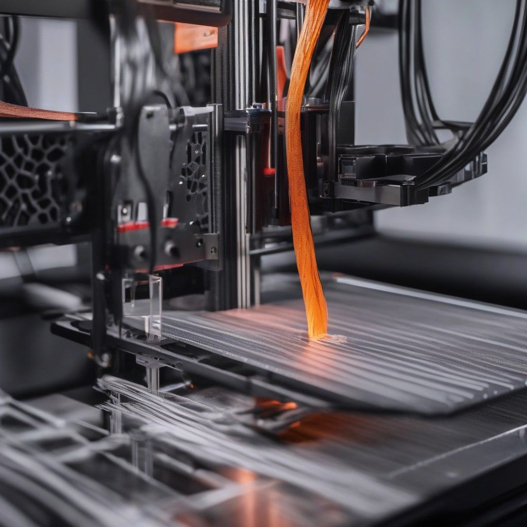 Detailed view of Duper XL printing CFRP components.