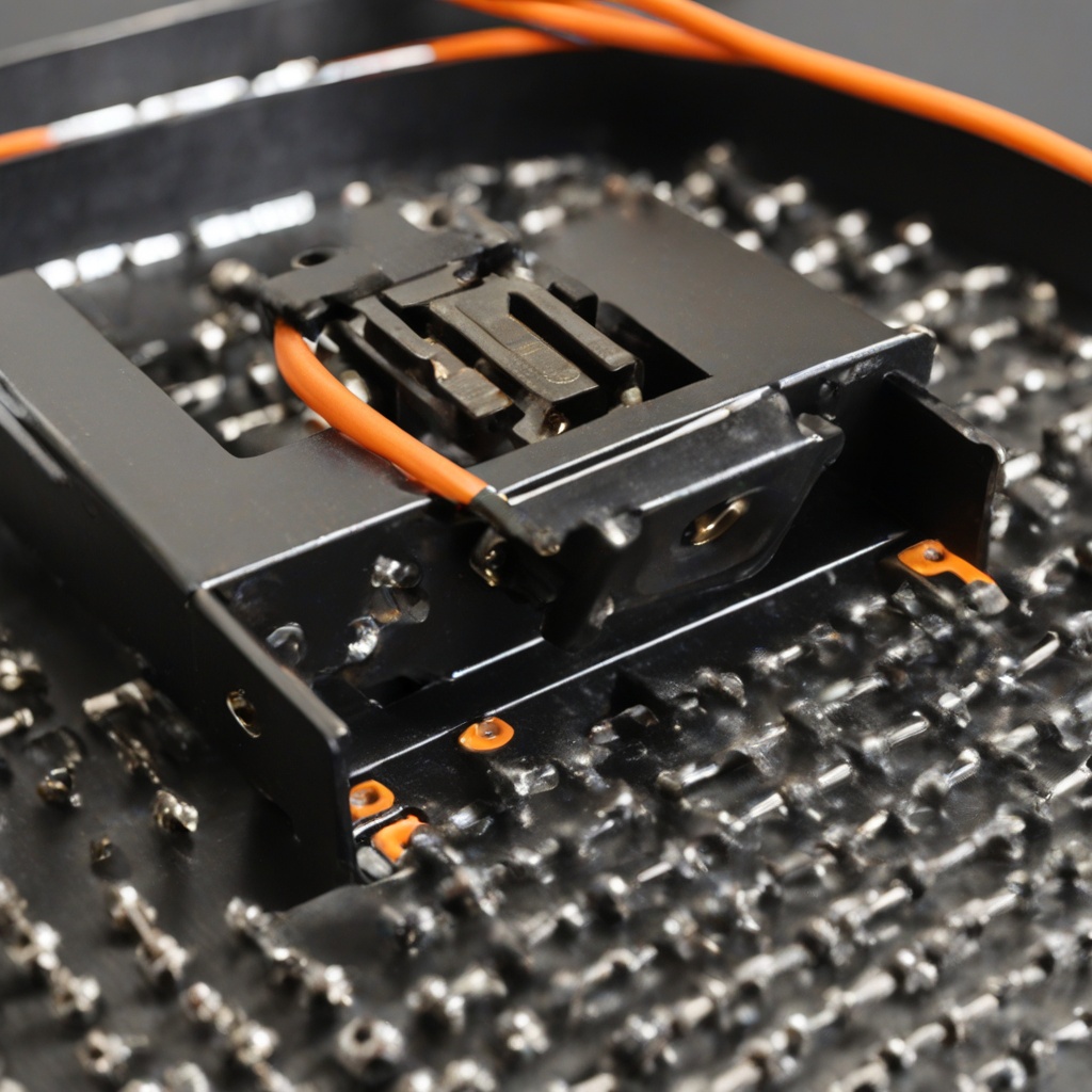 Extreme close-up of a UAV's modular docking connector and quick-release latch.